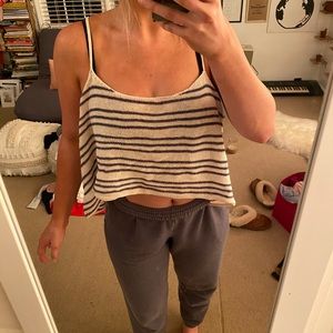 Sweater material navy and cream striped tank!